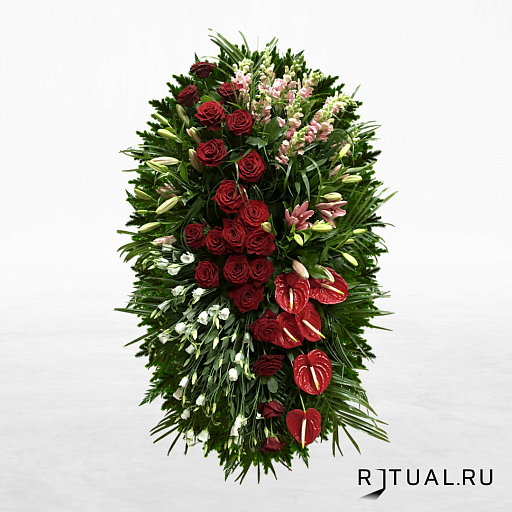 ВЕНОК "АНТУРИУМ" (1,6м) (антуриум,розы, лилии, астромерия)